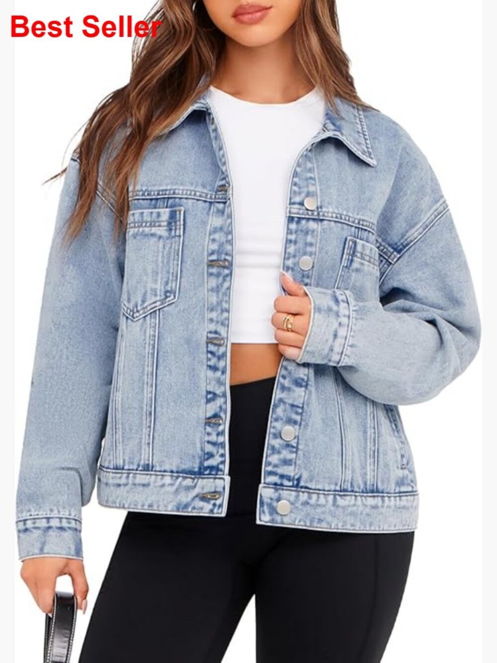 Oversized Denim Jacket Button Front Long Sleeve Casual Coat